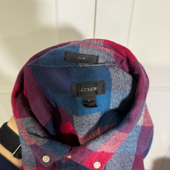 J. Crew Brushed Twill Plaid Flannel Shirt Button Down Red Blue Sz Large Slim Fit - Picture 8 of 8